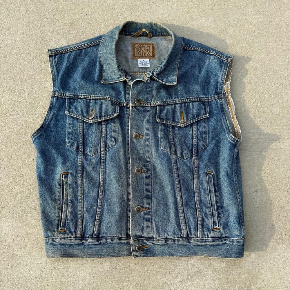 Vintage 1990s canyon river blues blue cut off denim jean jacket size medium